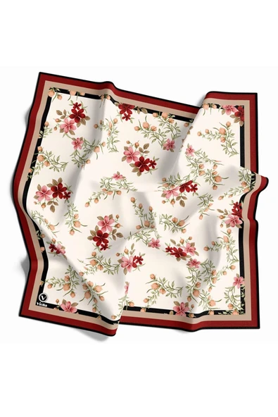 Rayon Çiçek Desenli Bordo Renkli 90x90 Eşarp (İpek İçermez) Dikim Şekli : El Dikişi ürün görseli