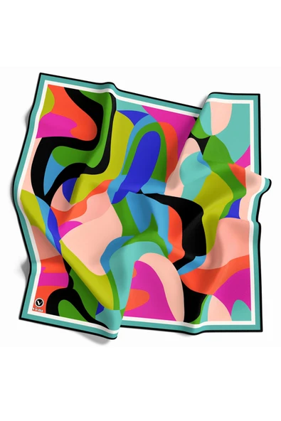 Twill Sulu Boyalı Çiçek Desenli Mint Yeşili Renkli 90x90 Eşarp (İpek İçermez) Dikim Şekli : El Dikişi ürün görseli