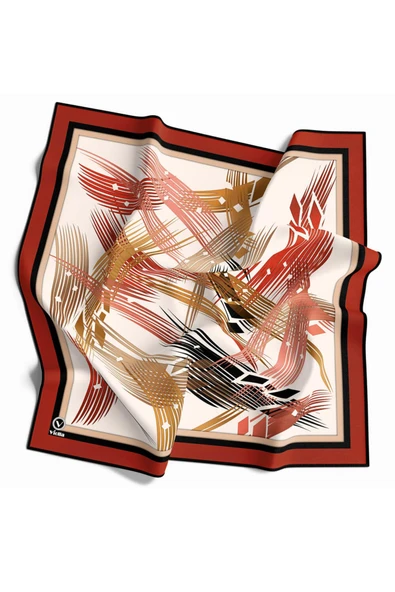 Twill Geometrik Desenli Taba Renkli 90x90 Eşarp (İpek İçermez) Kenar Dikiş Şekli El Dikişli ürün görseli