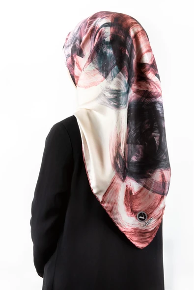 Twill Fırça Efektli Desenli Pudra Renkli 90x90 Eşarp (İpek İçermez) Kenar Dikiş Şekli El Dikişli ürün görseli