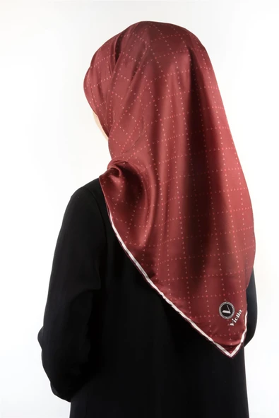Twill Noktalı V Desenli Bordo Renkli 90x90 Eşarp (İpek İçermez) Kenar Dikiş Şekli El Dikişli ürün görseli