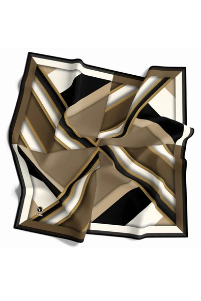 Twill Geometrik Desenli Bej Renkli 90x90 Eşarp (İpek İçermez) Dikim Şekli : El Dikişi ürün görseli