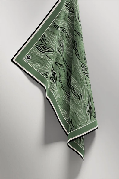 Twill Soyut Çizgi Desenli Mint Yeşili Renkli 90x90 Eşarp (İpek İçermez) Kenar Dikiş Şekli El Dikişli - Resim 4