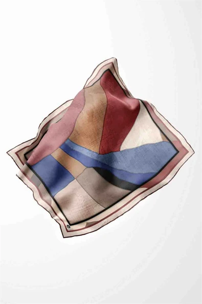 Twill Geometrik Desenli Gül Kurusu Renkli 90x90 Eşarp (İpek İçermez) Kenar Dikiş Şekli El Dikişli - Resim 3