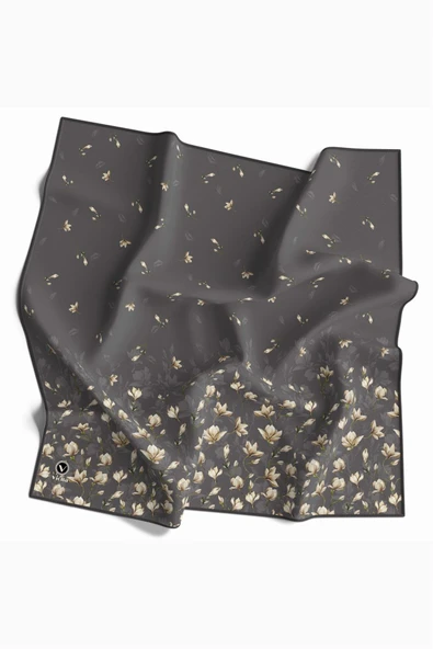 Kristal Çıtır Çiçek Desenli Gri Renkli 90x90 Eşarp (İpek İçermez) Kenar Dikiş Şekli El Dikişli ürün görseli