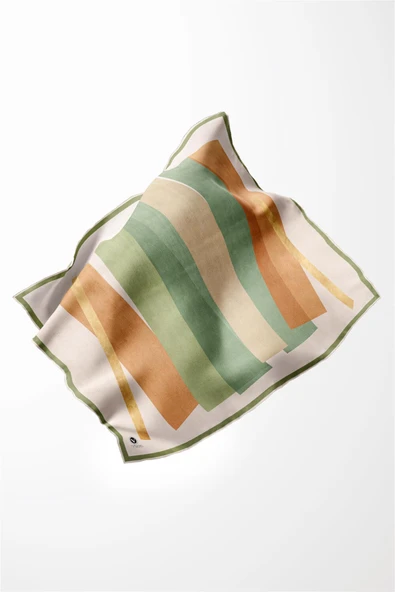 Twill Geometrik Desenli Haki Renkli 90x90 Eşarp (İpek İçermez) Kenar Dikiş Şekli El Dikişli - Resim 3