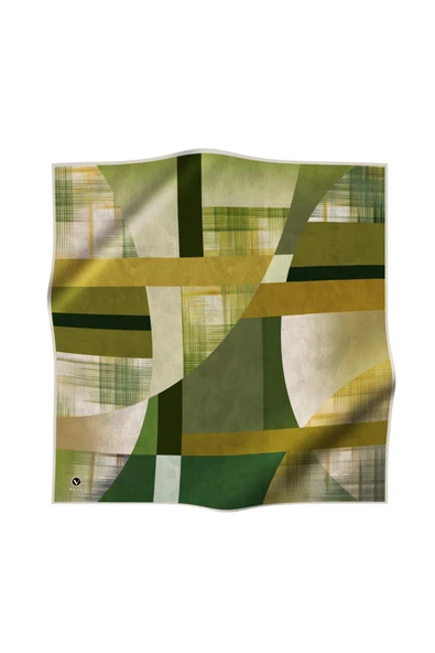 Twill Geometrik Desenli Haki Renkli 90x90 Eşarp (İpek İçermez) Kenar Dikiş Şekli El Dikişli - Resim 2