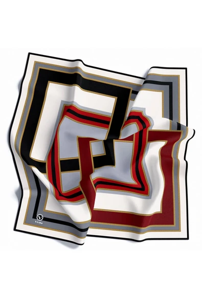 Twill Çerçeve Desenli Gri - Bordo Renkli 90x90 Eşarp (İpek İçermez) Kenar Dikiş Şekli El Dikişli ürün görseli
