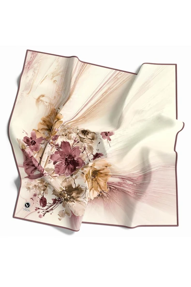 Twill Çiçek Desenli Gül Kurusu Renkli 90x90 Eşarp (İpek İçermez) Kenar Dikiş Şekli El Dikişli ürün görseli