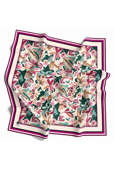 Rayon Çiçek Desenli Mürdüm Renkli 90x90 Dikim Şekli : El Dikişi Eşarp (İpek İçermez) - Resim 2