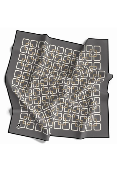 Twill Geometrik Desenli Gri Renkli 90x90 Eşarp (İpek İçermez) Kenar Dikiş Şekli El Dikişli ürün görseli
