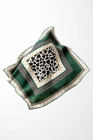 Twill Taş Desenli Zümrüt Yeşili Renkli 90x90 Eşarp (İpek İçermez) Kenar Dikiş Şekli El Dikişli - Resim 4