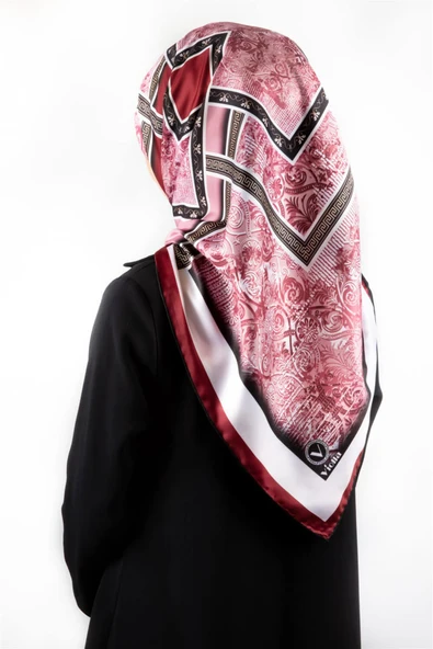 Twill Geometrik Desenli Bordo Renkli 90x90 Eşarp (İpek İçermez) Kenar Dikiş Şekli El Dikişli ürün görseli 1