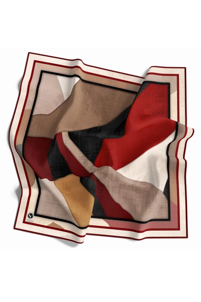 Twill Geometrik Desenli Bordo Renkli 90x90 Eşarp (İpek İçermez) Kenar Dikiş Şekli El Dikişli ürün görseli