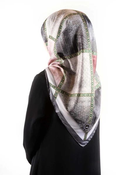Twill Geometrik Desenli Pudra Renkli 90x90 Eşarp (İpek İçermez) Kenar Dikiş Şekli El Dikişli ürün görseli