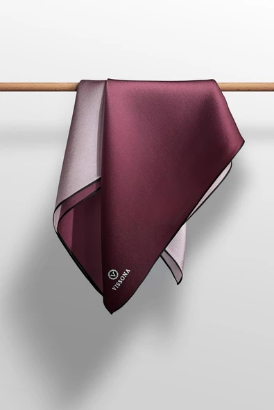 %100 Twill İpek Degrade Desenli Soğan Kabuğu Renkli 90x90 Eşarp Dikim Şekli : El Dikişi - Resim 5