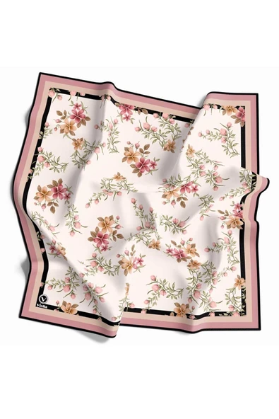 Rayon Çiçek Desenli Pudra Renkli 90x90 Eşarp (İpek İçermez) Dikim Şekli : El Dikişi ürün görseli