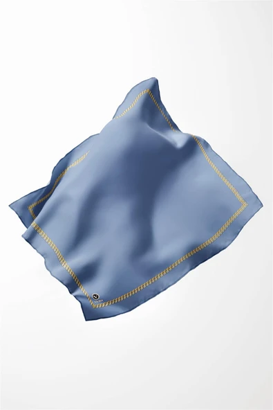 Twill Kenar Motifi Zincir Desenli Düz Bebe Mavisi Renkli 90x90 Dikim Şekli : El Dikişi Eşarp (İpek İçermez) - Resim 3