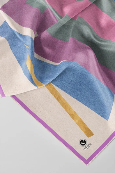 Twill Geometrik Desenli Pembe Renkli 90x90 Eşarp (İpek İçermez) Kenar Dikiş Şekli El Dikişli - Resim 2