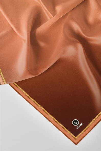 Twill Degrade Desenli Bakır Renkli 90x90 Eşarp (İpek İçermez) Kenar Dikiş Şekli El Dikişli - Resim 2