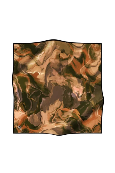 Twill Batik Desenli Hardal Renkli 90x90 Eşarp (İpek İçermez) Kenar Dikiş Şekli El Dikişli - Resim 5