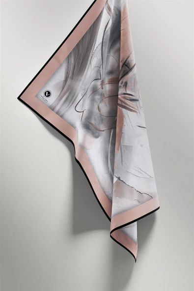 Twill Çiçek Tablo Desenli Bej Renkli 90x90 Eşarp (İpek İçermez) Kenar Dikiş Şekli El Dikişli - Resim 4