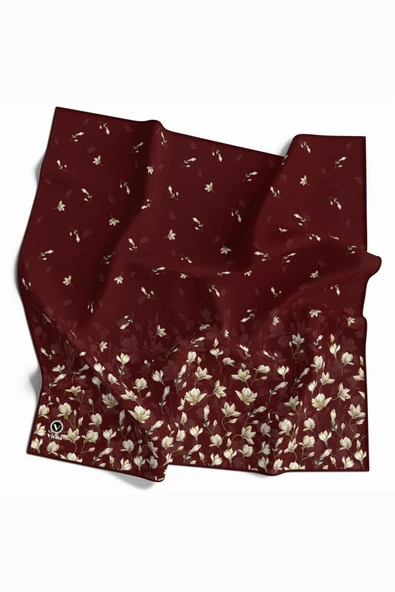 Kristal Çıtır Çiçek Desenli Bordo Renkli 90x90 Eşarp (İpek İçermez) Kenar Dikiş Şekli El Dikişli ürün görseli