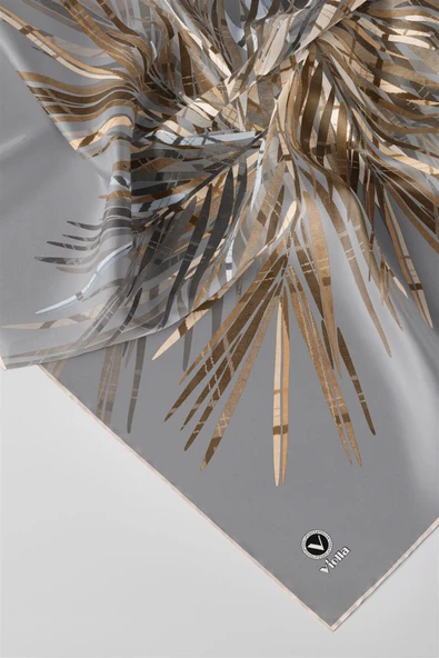 Twill Havai Fişek Desenli Gri Renkli 90x90 Eşarp (İpek İçermez) Kenar Dikiş Şekli El Dikişli - Resim 2