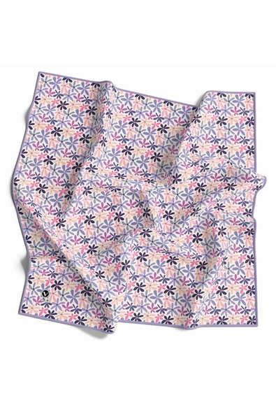 Twill Renkli Çiçek Desenli Lila Renkli 90x90 Eşarp (İpek İçermez) Kenar Dikiş Şekli El Dikişli - Resim 2