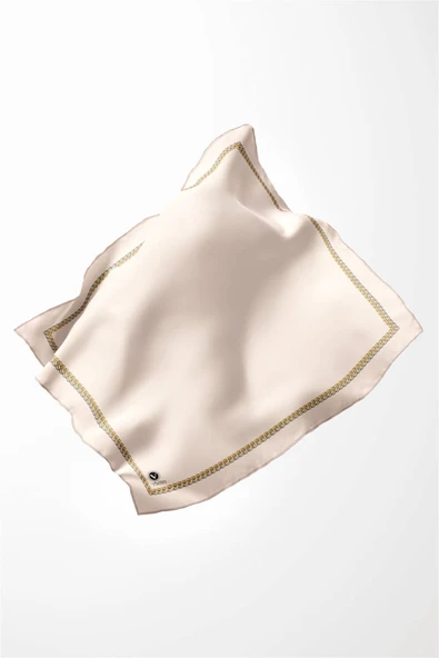 Twill Kenar Motifi Zincir Desenli Düz Krem Renkli 90x90 Dikim Şekli : El Dikişi Eşarp (İpek İçermez) - Resim 3