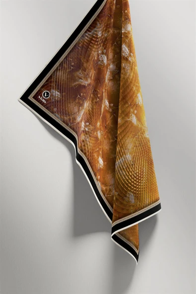 Twill Batik Desenli Hardal Renkli 90x90 Eşarp (İpek İçermez) Kenar Dikiş Şekli El Dikişli - Resim 4