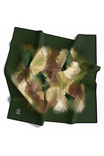 Twill Fırça Efektli Desenli Zümrüt Yeşili Renkli 90x90 Eşarp (İpek İçermez) Kenar Dikiş Şekli El Dikişli ürün görseli