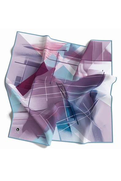 Kristal Geometrik Desenli Lila - Buz Mavisi Renkli 90x90 Eşarp (İpek İçermez) Kenar Dikiş Şekli El Dikişli ürün görseli 1