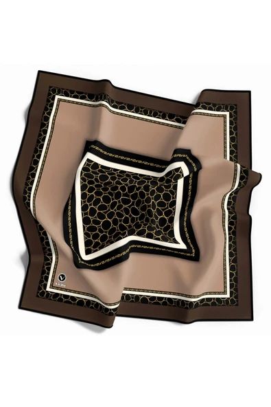 Twill Zincir Desenli Vizon Renkli 90x90 Eşarp (İpek İçermez) Kenar Dikiş Şekli El Dikişli ürün görseli