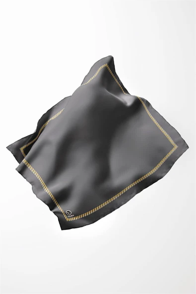 Twill Kenar Motifi Zincir Desenli Füme Renkli 90x90 Dikim Şekli : El Dikişi Eşarp (İpek İçermez) - Resim 3