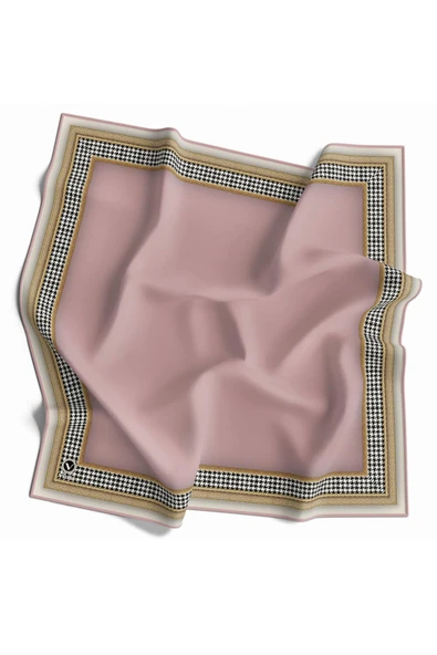 Twill Kazayak Bordür Desenli Pudra Renkli 90x90 Eşarp (İpek İçermez) Kenar Dikiş Şekli El Dikişli - Resim 2