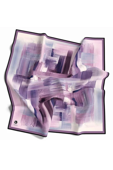 Kristal Fırça Efekti Desenli Mor Renkli 90x90 Eşarp (İpek İçermez) Kenar Dikiş Şekli El Dikişli - Resim 2