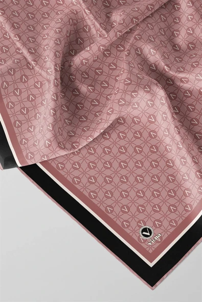 Twill V Desenli Pudra Renkli 90x90 Eşarp (İpek İçermez) Dikim Şekli : El Dikişi - Resim 2