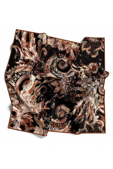 Twill Şal Desenli Taba Renkli 90x90 Eşarp (İpek İçermez) Kenar Dikiş Şekli El Dikişli ürün görseli