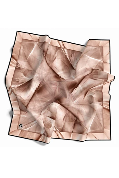 Twill Soyut Desenli Somon Renkli 90x90 Eşarp (İpek İçermez) Dikim Şekli : El Dikişi ürün görseli 1