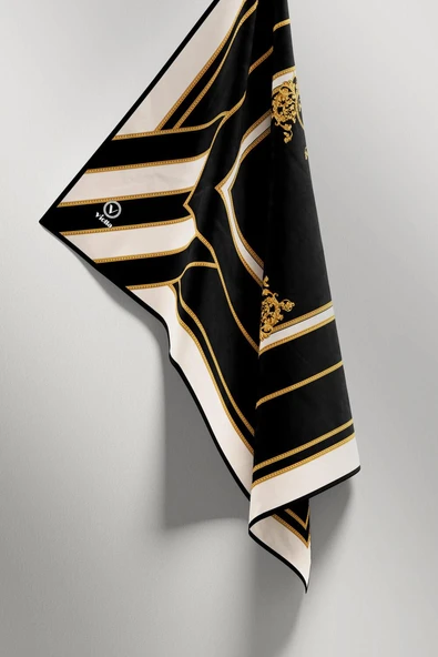 Twill Barok Desenli Siyah Renkli 90x90 Eşarp (İpek İçermez) Dikim Şekli : El Dikişi - Resim 3