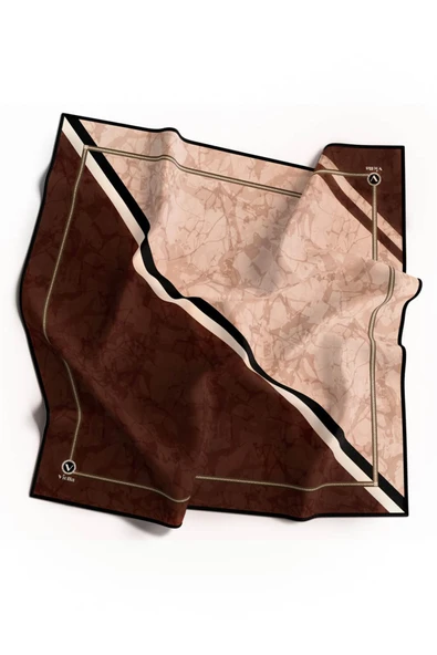 Kristal Geometrik Desenli Taba Renkli 90x90 Eşarp (İpek İçermez) Kenar Dikiş Şekli El Dikişli ürün görseli