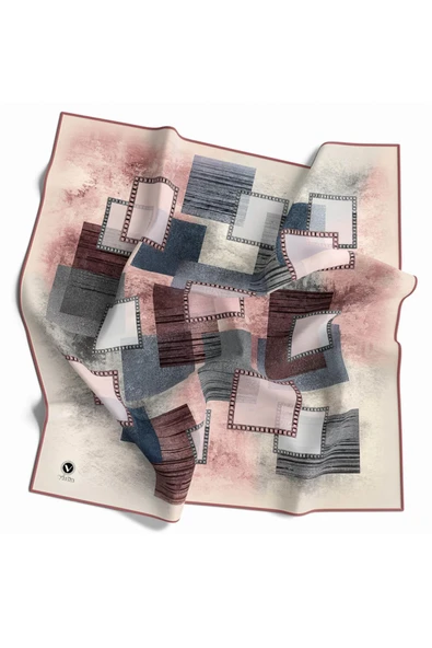 Twill Batik Desenli Pudra Renkli 90x90 Eşarp (İpek İçermez) Kenar Dikiş Şekli El Dikişli ürün görseli 1