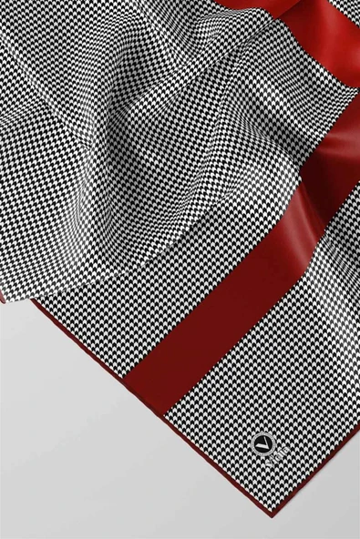 Twill Kazayaklı Şerit Desenli Bordo Renkli 90x90 Eşarp (İpek İçermez) Dikim Şekli : El Dikişi - Resim 3