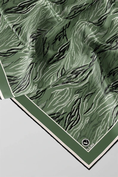 Twill Soyut Çizgi Desenli Mint Yeşili Renkli 90x90 Eşarp (İpek İçermez) Kenar Dikiş Şekli El Dikişli - Resim 2