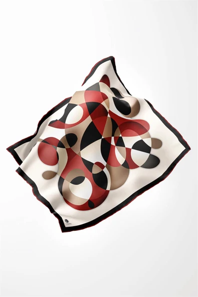 Twill Geometrik Desenli Bordo Renkli 90x90 Eşarp (İpek İçermez) Kenar Dikiş Şekli El Dikişli - Resim 3