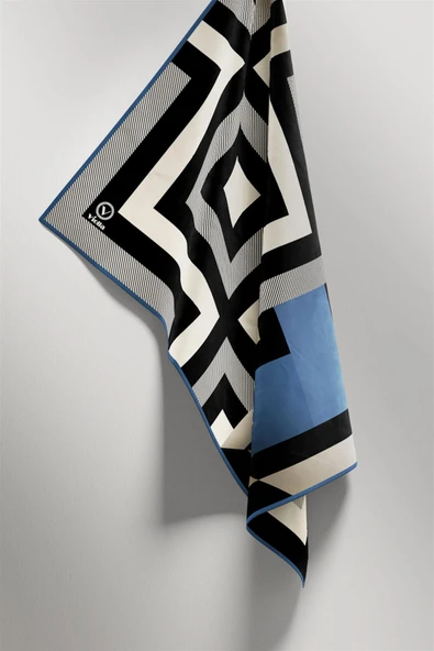 Twill Geometrik Desenli İndigo Renkli 90x90 Eşarp (İpek İçermez) Dikim Şekli : El Dikişi - Resim 6