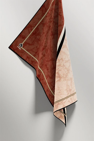 Twill Mermer Desenli Taba Renkli 90x90 Eşarp (İpek İçermez) Kenar Dikiş Şekli El Dikişli - Resim 4