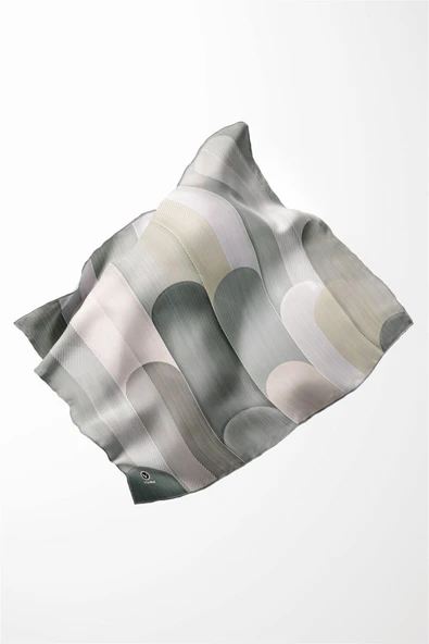 Twill Geometrik Desenli Koyu Mint Yeşili Renkli 90x90 Eşarp (İpek İçermez) Kenar Dikiş Şekli El Dikişli - Resim 3