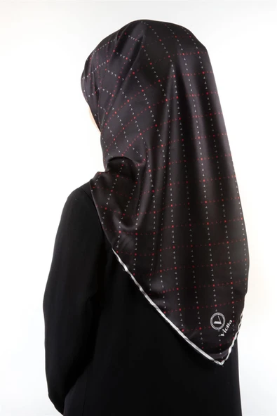 Twill Noktalı V Desenli Siyah - Bordo Renkli 90x90 Eşarp (İpek İçermez) Kenar Dikiş Şekli El Dikişli ürün görseli